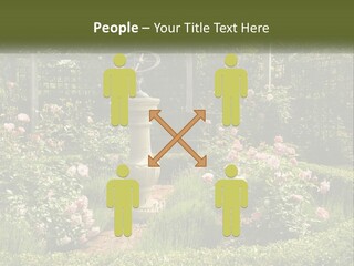 A Garden With Flowers And A Bench In The Middle Of It PowerPoint Template