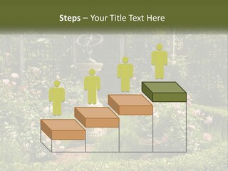 A Garden With Flowers And A Bench In The Middle Of It PowerPoint Template