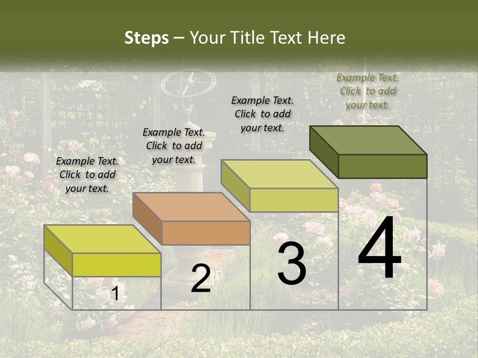 A Garden With Flowers And A Bench In The Middle Of It PowerPoint Template
