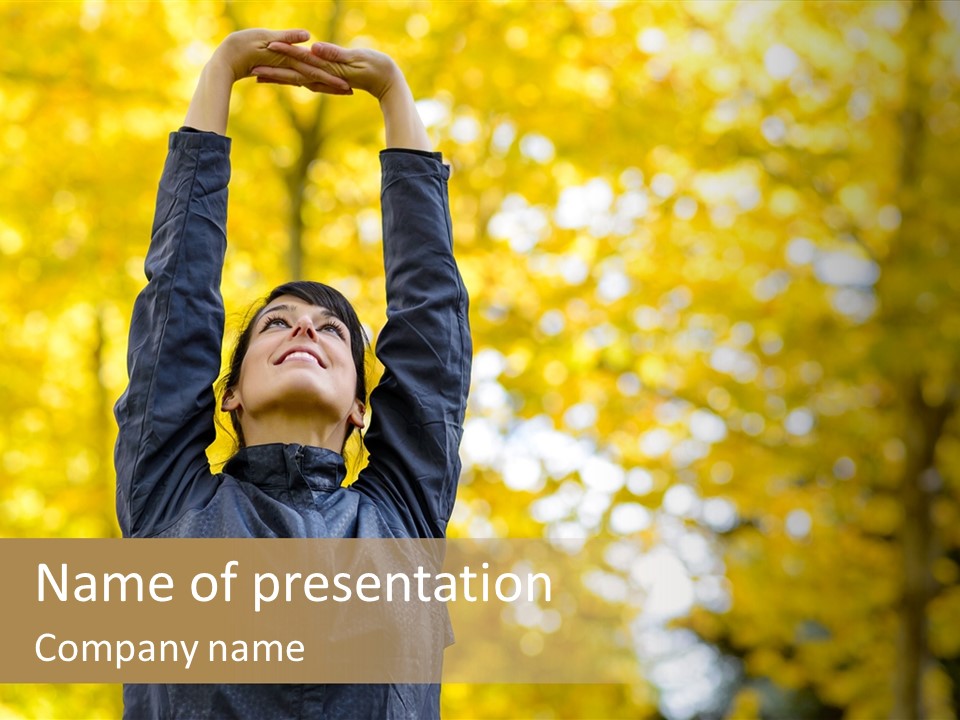 A Woman Is Holding Her Hands Up In The Air PowerPoint Template