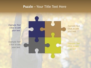 A Woman Is Holding Her Hands Up In The Air PowerPoint Template