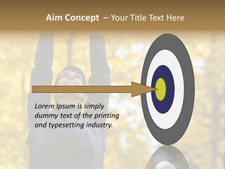 A Woman Is Holding Her Hands Up In The Air PowerPoint Template