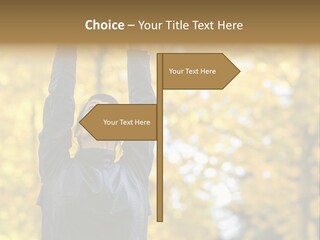 A Woman Is Holding Her Hands Up In The Air PowerPoint Template