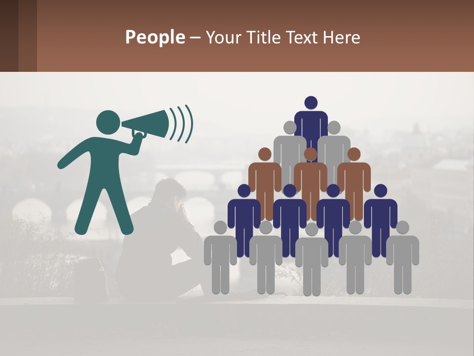 A Man Sitting On A Bench Talking On A Cell Phone PowerPoint Template