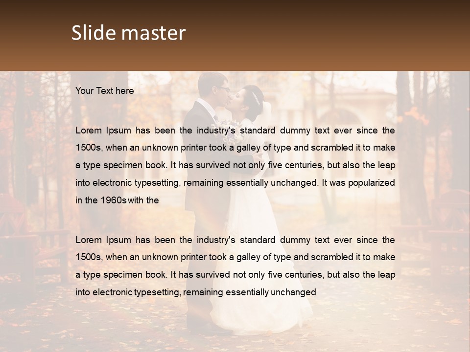 A Bride And Groom Kissing In A Park PowerPoint Template