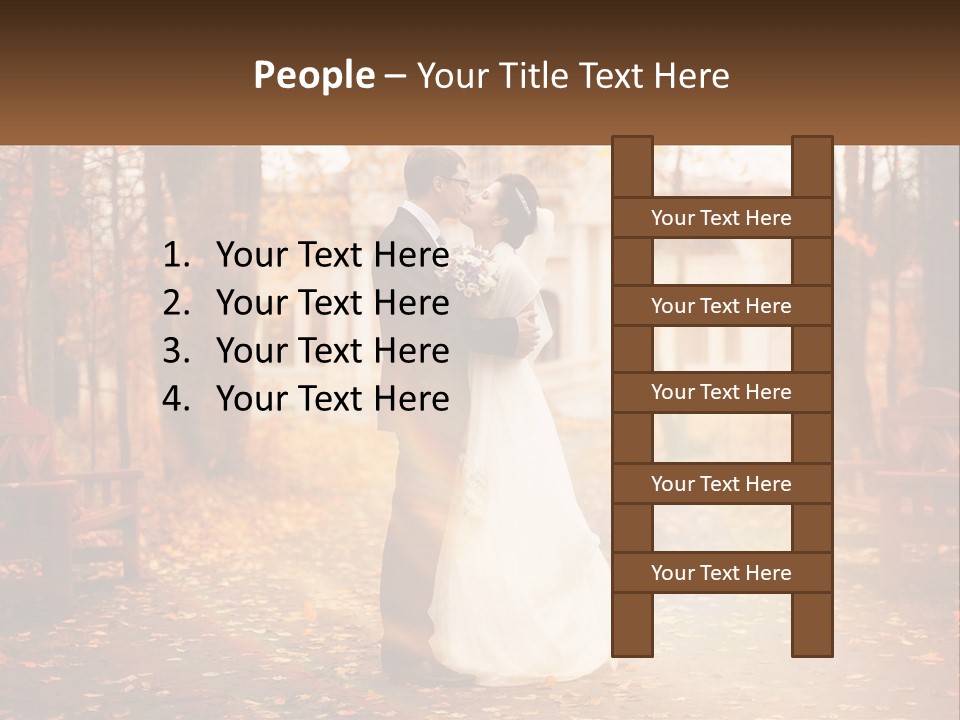 A Bride And Groom Kissing In A Park PowerPoint Template
