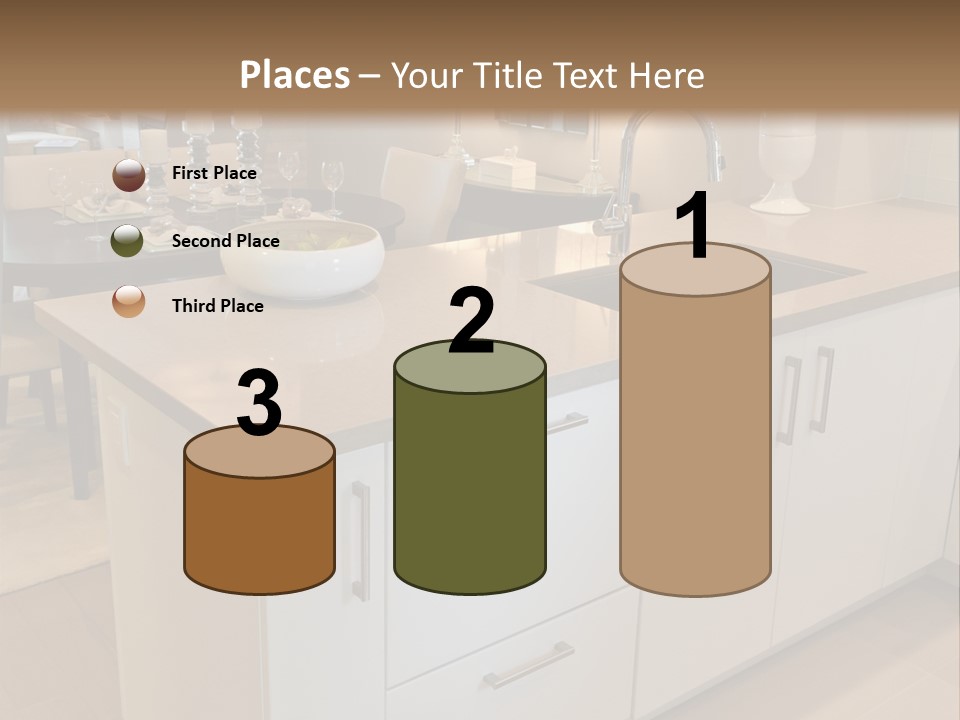 A Kitchen With A Center Island And A Sink PowerPoint Template