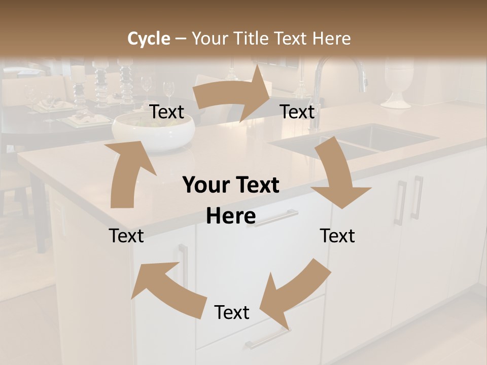 A Kitchen With A Center Island And A Sink PowerPoint Template