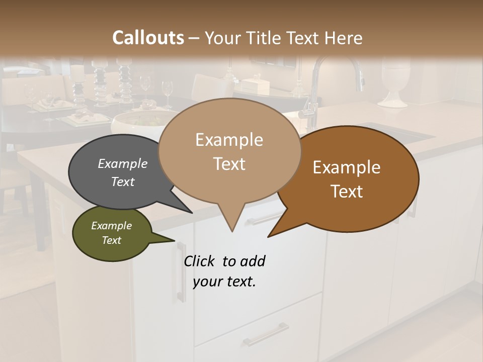 A Kitchen With A Center Island And A Sink PowerPoint Template