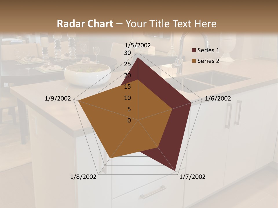 A Kitchen With A Center Island And A Sink PowerPoint Template