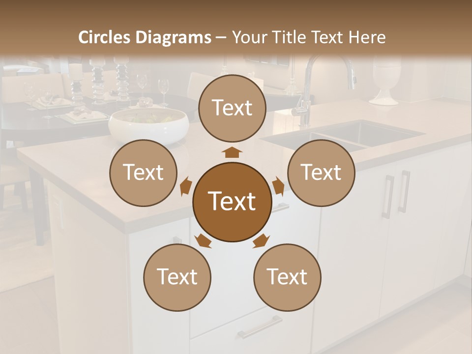 A Kitchen With A Center Island And A Sink PowerPoint Template