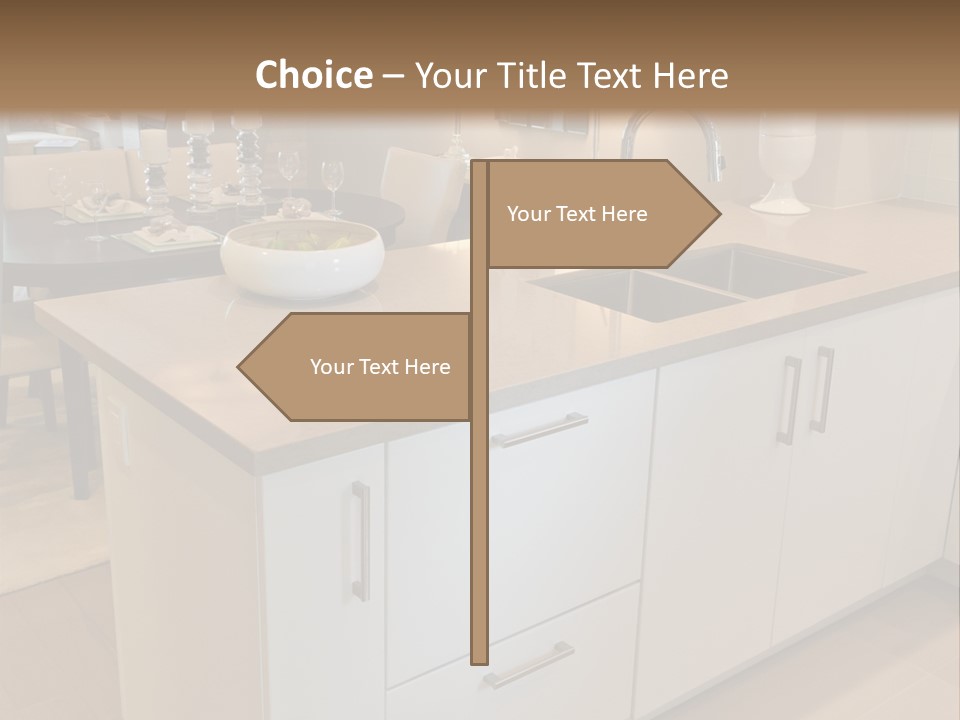 A Kitchen With A Center Island And A Sink PowerPoint Template