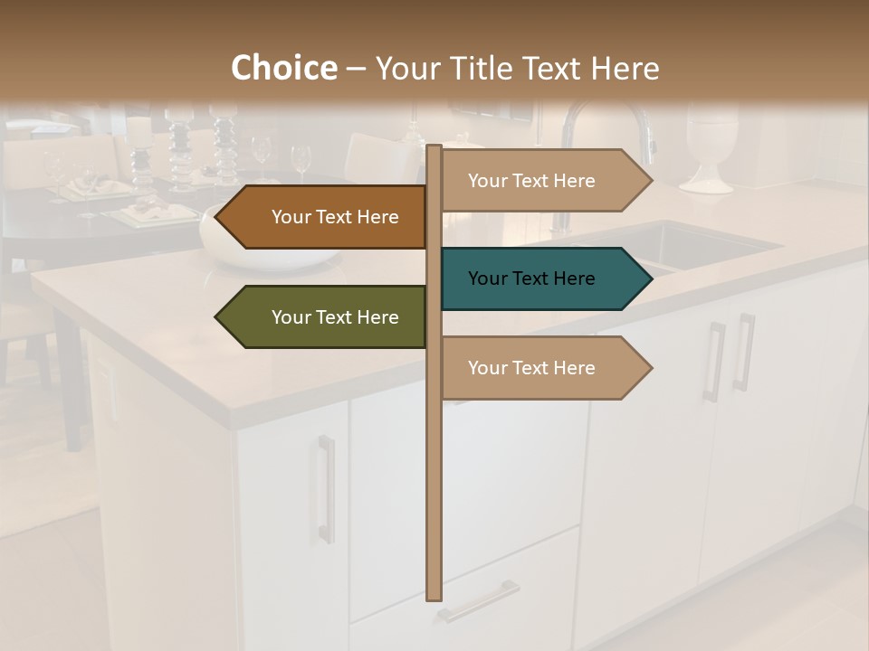A Kitchen With A Center Island And A Sink PowerPoint Template