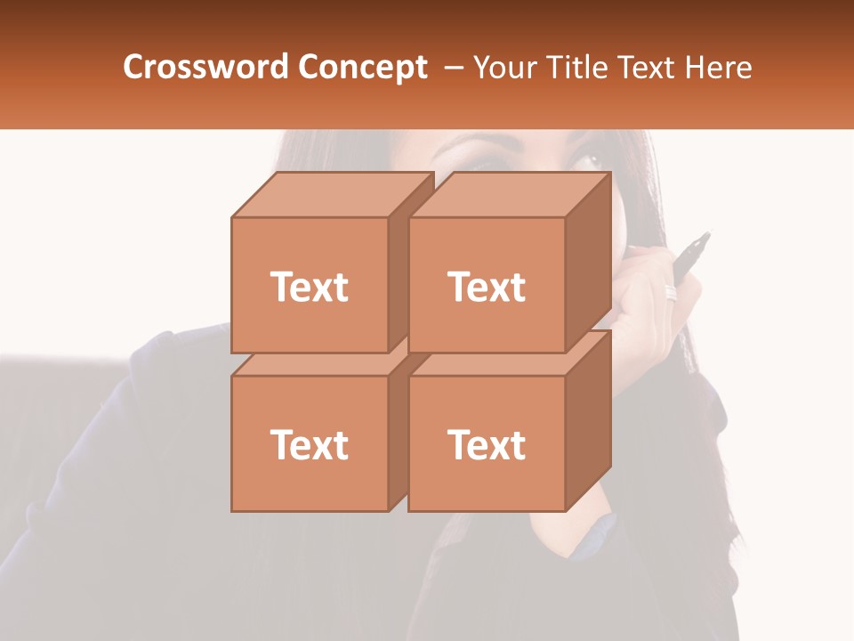 A Woman Holding A Pen In Front Of Her Face PowerPoint Template