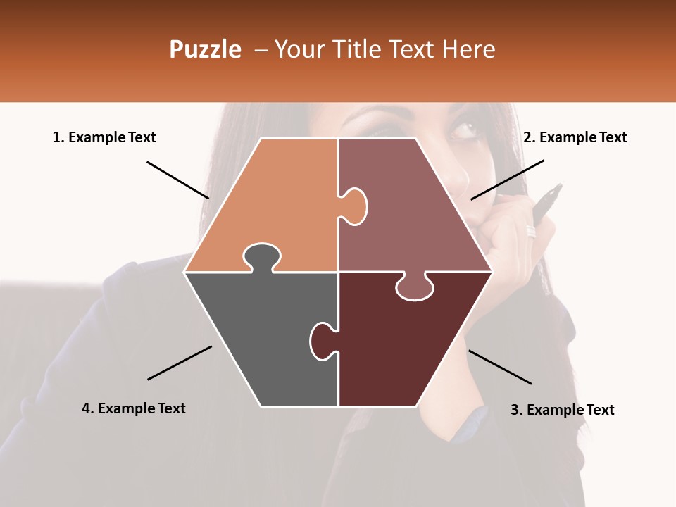 A Woman Holding A Pen In Front Of Her Face PowerPoint Template