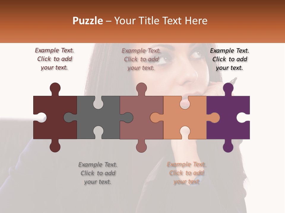 A Woman Holding A Pen In Front Of Her Face PowerPoint Template