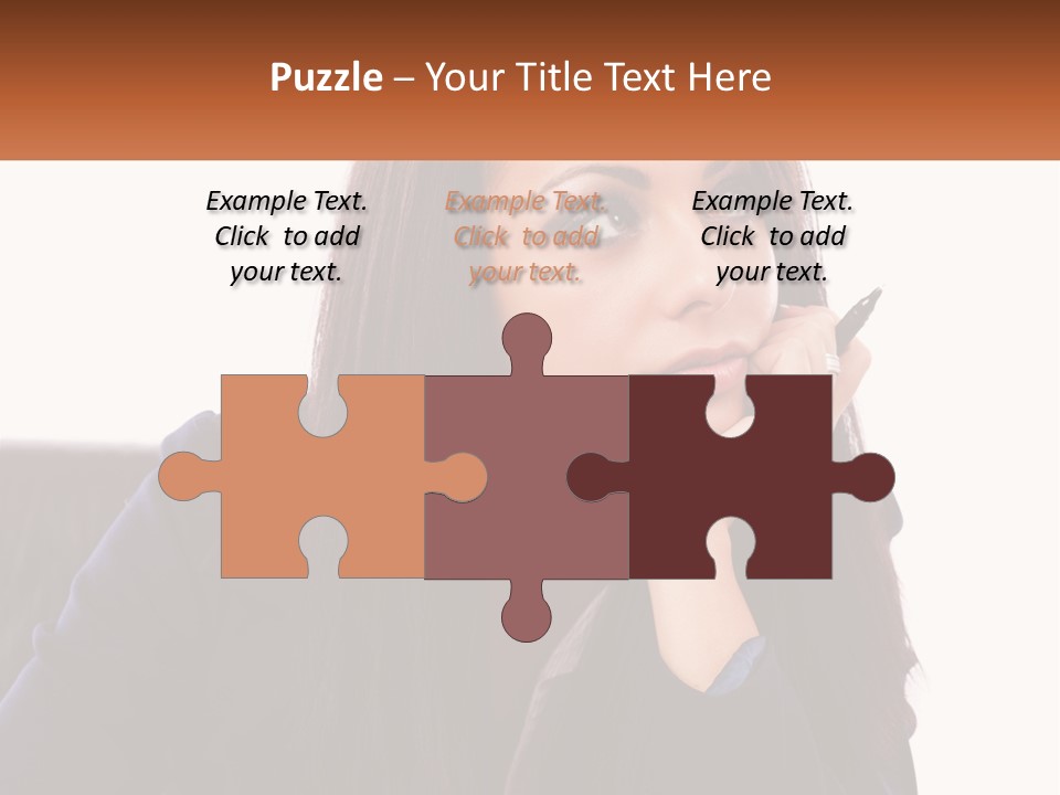 A Woman Holding A Pen In Front Of Her Face PowerPoint Template