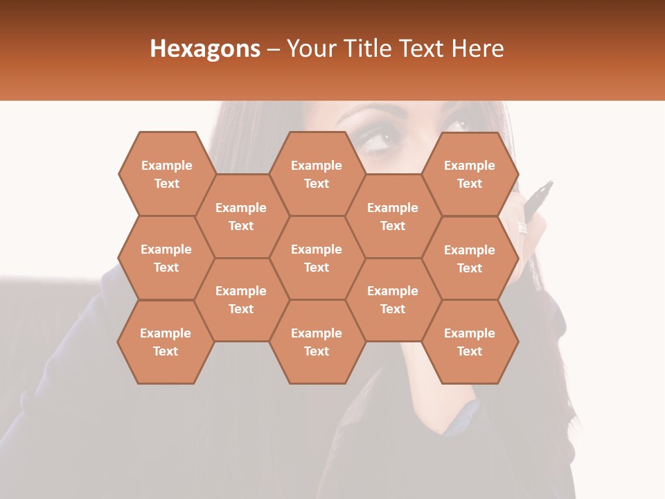 A Woman Holding A Pen In Front Of Her Face PowerPoint Template