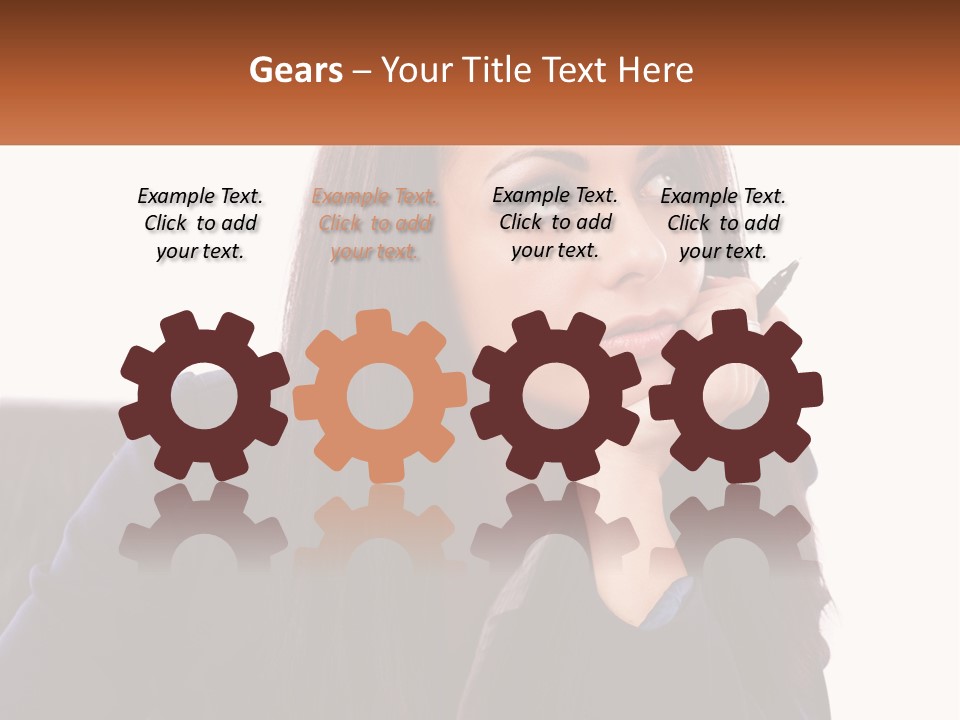 A Woman Holding A Pen In Front Of Her Face PowerPoint Template