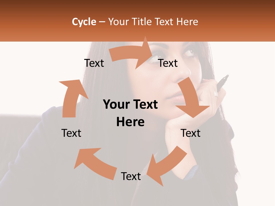 A Woman Holding A Pen In Front Of Her Face PowerPoint Template