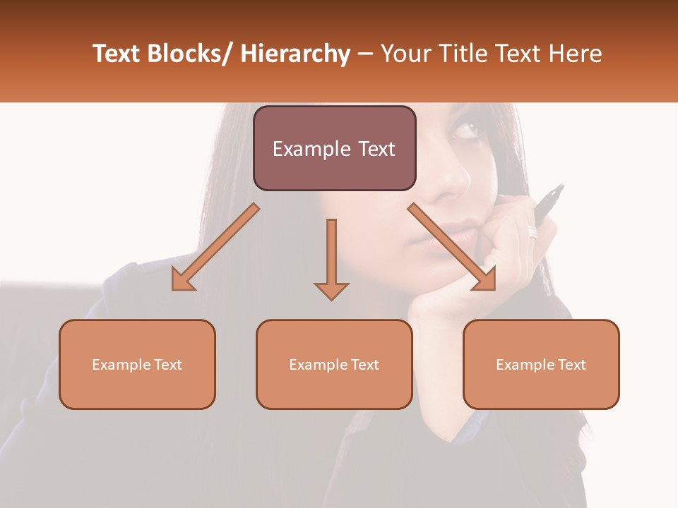 A Woman Holding A Pen In Front Of Her Face PowerPoint Template