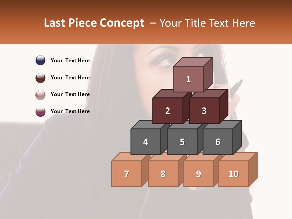 A Woman Holding A Pen In Front Of Her Face PowerPoint Template