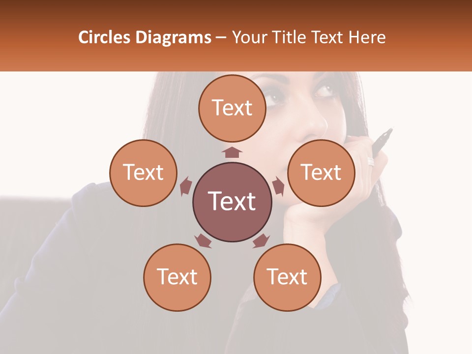 A Woman Holding A Pen In Front Of Her Face PowerPoint Template