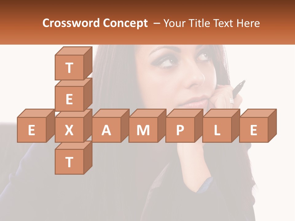 A Woman Holding A Pen In Front Of Her Face PowerPoint Template