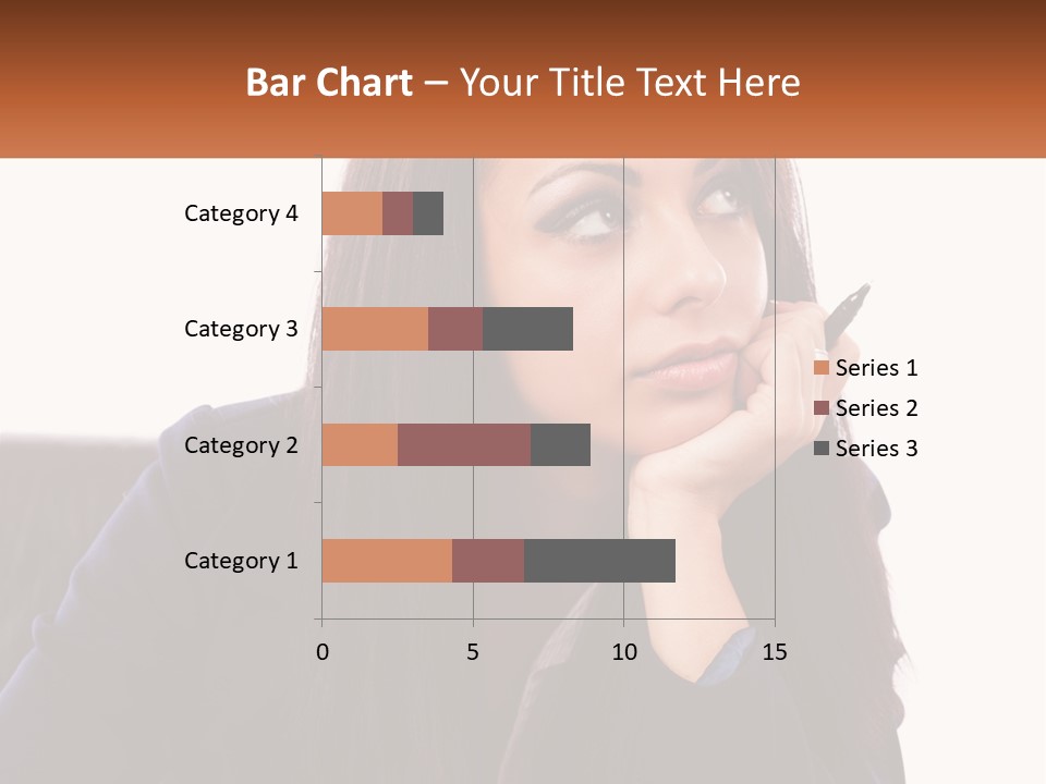 A Woman Holding A Pen In Front Of Her Face PowerPoint Template