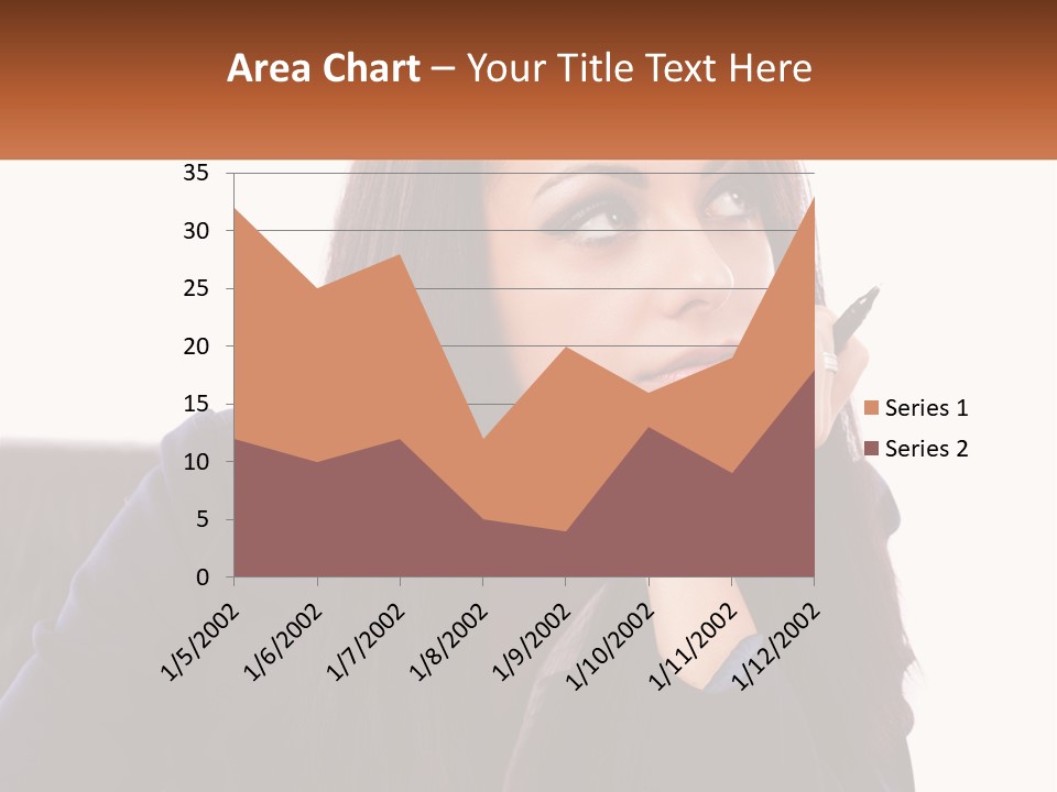 A Woman Holding A Pen In Front Of Her Face PowerPoint Template