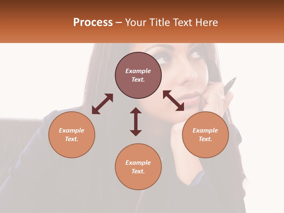 A Woman Holding A Pen In Front Of Her Face PowerPoint Template