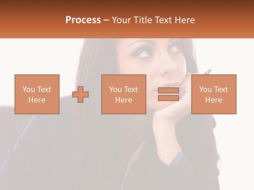 A Woman Holding A Pen In Front Of Her Face PowerPoint Template