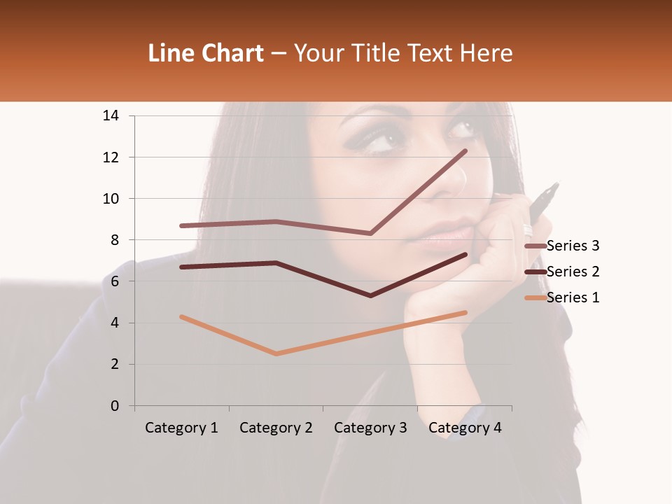 A Woman Holding A Pen In Front Of Her Face PowerPoint Template