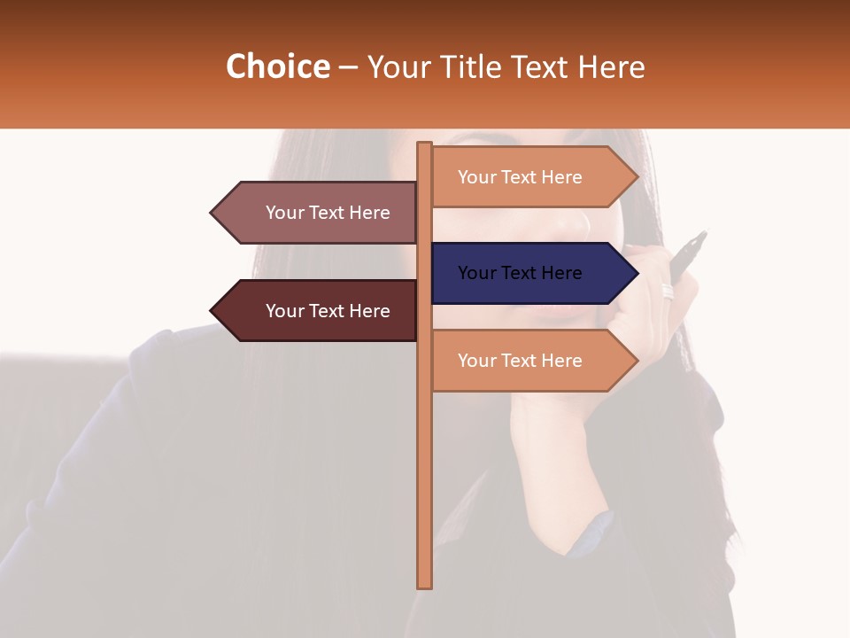 A Woman Holding A Pen In Front Of Her Face PowerPoint Template