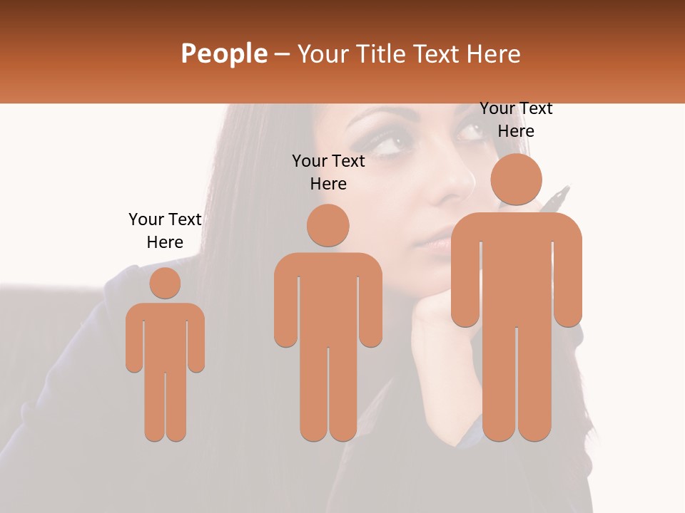 A Woman Holding A Pen In Front Of Her Face PowerPoint Template