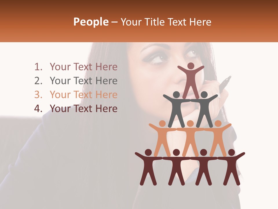 A Woman Holding A Pen In Front Of Her Face PowerPoint Template