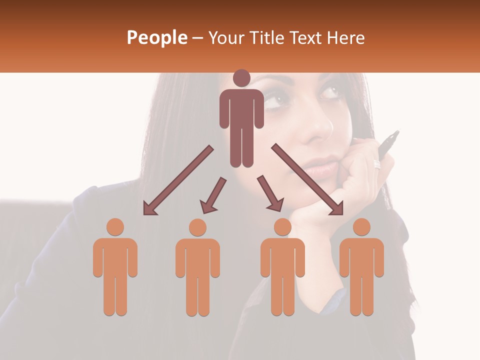 A Woman Holding A Pen In Front Of Her Face PowerPoint Template