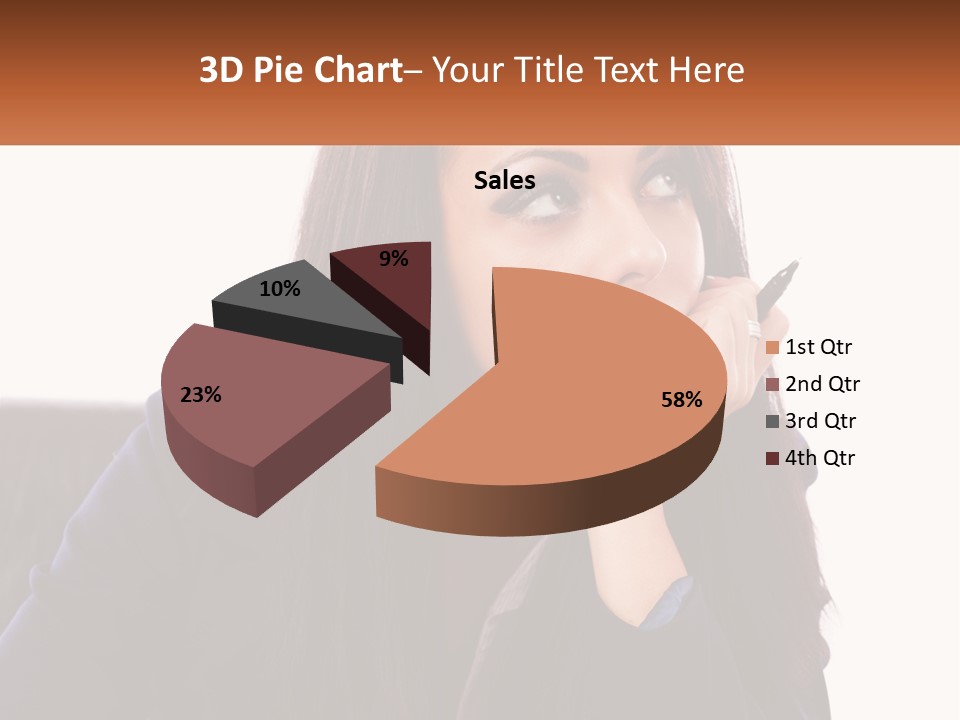A Woman Holding A Pen In Front Of Her Face PowerPoint Template