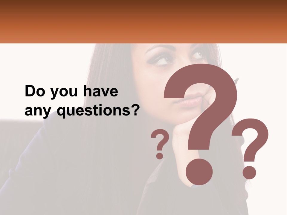 A Woman Holding A Pen In Front Of Her Face PowerPoint Template