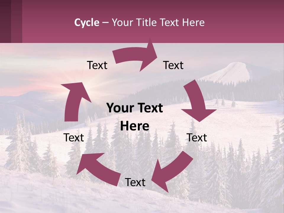 A Snowy Mountain With Trees And A Sunset In The Background PowerPoint Template
