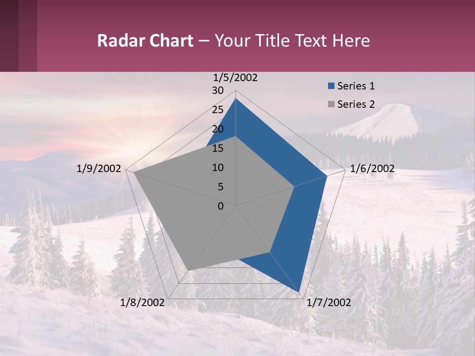 A Snowy Mountain With Trees And A Sunset In The Background PowerPoint Template
