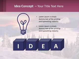 A Snowy Mountain With Trees And A Sunset In The Background PowerPoint Template