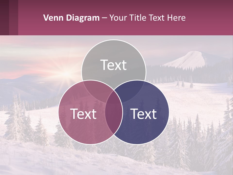 A Snowy Mountain With Trees And A Sunset In The Background PowerPoint Template