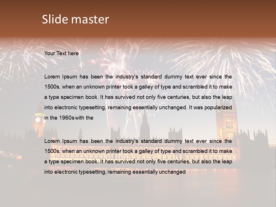 A Large Clock Tower With Fireworks In The Sky PowerPoint Template