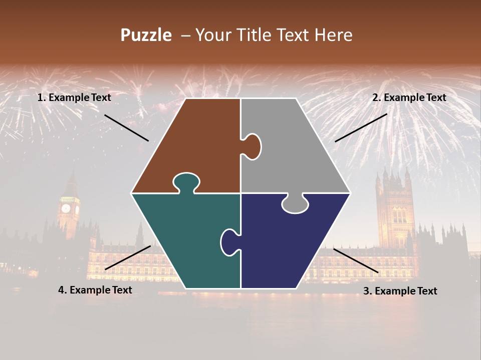 A Large Clock Tower With Fireworks In The Sky PowerPoint Template