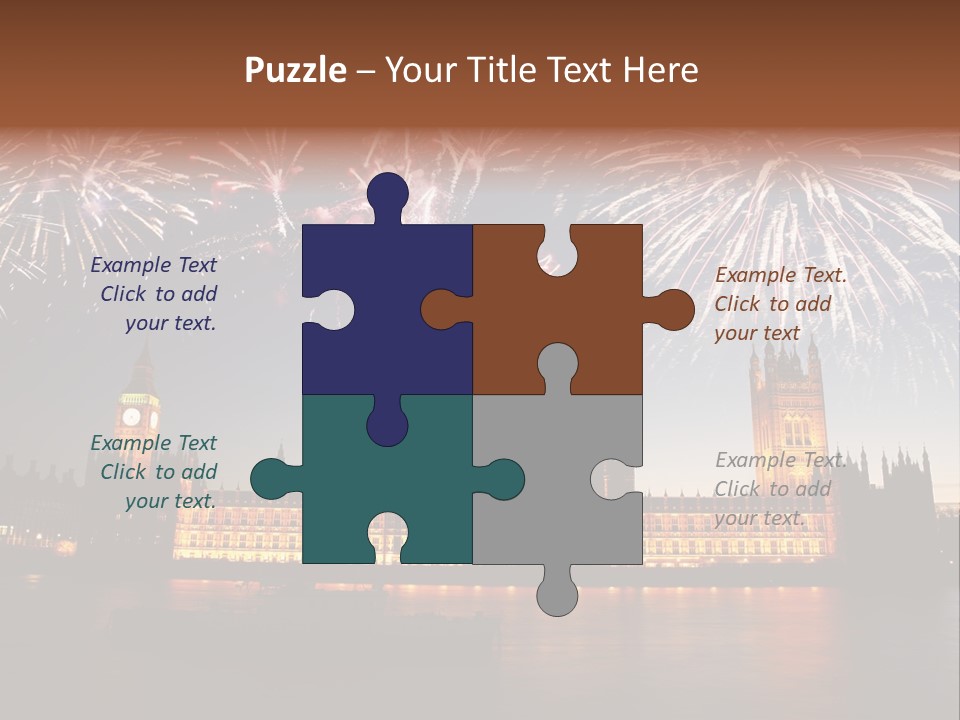 A Large Clock Tower With Fireworks In The Sky PowerPoint Template