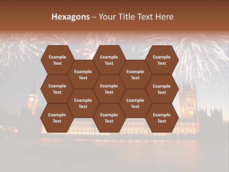 A Large Clock Tower With Fireworks In The Sky PowerPoint Template