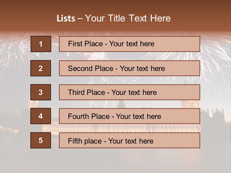 A Large Clock Tower With Fireworks In The Sky PowerPoint Template