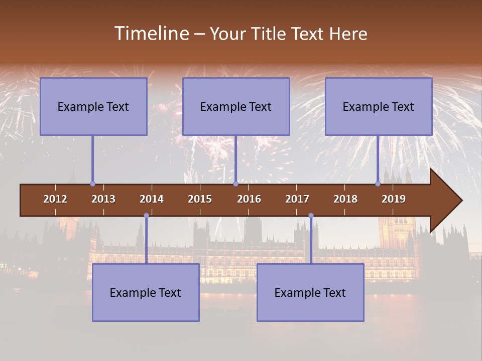A Large Clock Tower With Fireworks In The Sky PowerPoint Template