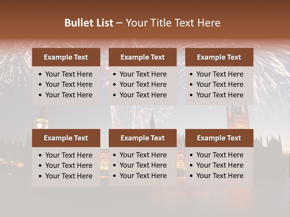 A Large Clock Tower With Fireworks In The Sky PowerPoint Template